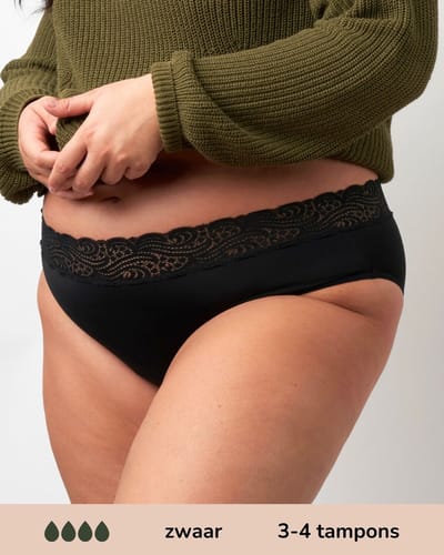 Moodies menstruatie ondergoed - Classic Brief Lace - zwaar kruisje - maat 3XL - zwart