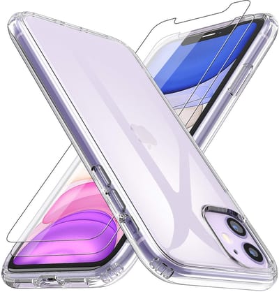 Hoesje Ultraslank geschikt voor iPhone 11 backcover siliconen Transparant en 2 stuks ScreenProtector Gehard Glas