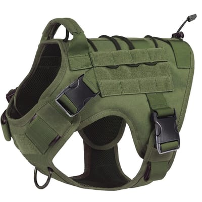 Honden Tuigje, Tactisch Honden Tuigje Met Handvat, Anti-trek Servicehond Vest Met Klittenband Panelen, Verstelbaar Hondentuig Vest Voor Wa (army green,L) legergroene kleur