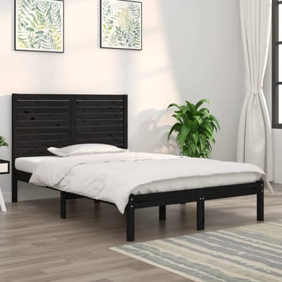 vidaXL - Bedframe - massief - hout - zwart - 135x190 - cm