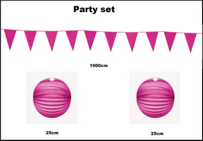 Party set pink - 1x Vlaggenlijn pink 1000cm + 2x Lampion pink 25cm -party festival thema feest