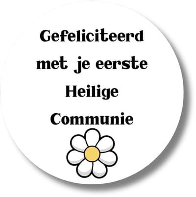 Stickers “Gefeliciteerd met je eerste Heilige Communie” – rond - 20 stuks - Bloem