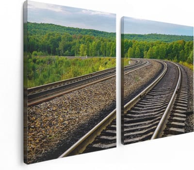Artaza Canvas Schilderij Tweeluik Rails Spoorwegen In Een Bocht - 120x80 - Foto Op Canvas - Canvas Print