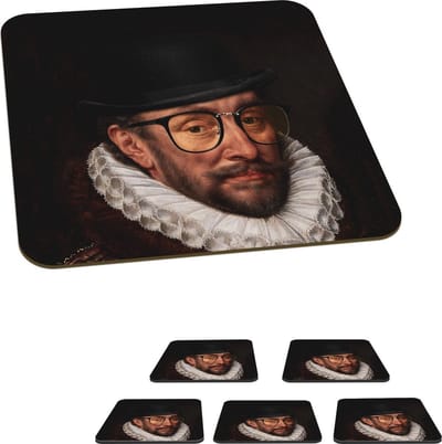 Onderzetters voor glazen - Willem van Oranje - Kunst - Bril - 10x10 cm - Glasonderzetters - 6 stuks