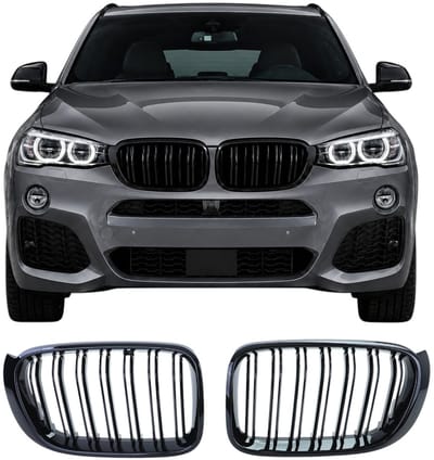 Grill Nieren Hoogglans Zwart – Geschikt voor BMW X3 F25 & X4 F26 – Dubbele Spijlen – Set van 2.