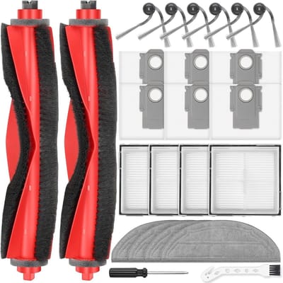 24 stuks accessoires gescht voor Roborock Q10 S5+ robotstofzuiger, 2 hoofdborstels, 6 stofzakken, 4 dweilpads, 4 HEPA-filters, 6 zijborstels, 1 reinigingsborstel, 1 schroevendraaier