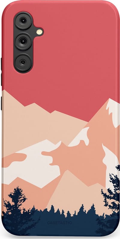 Casetastic hoesje geschikt voor Samsung Galaxy A34 (2023) 5G - Dubbellaagse bescherming - Bergen bij stille toppen - Fashion Case - Koraal Donkergrijs Zand Perzik