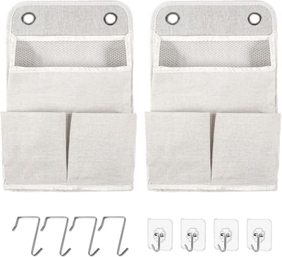 Set van 2 Hangende Opbergcontainers met 8 Haken, Waterdichte Vouwbare Linnen Mand met 6 Compartimenten voor Badkamer, Slaapkamer en Kantoor