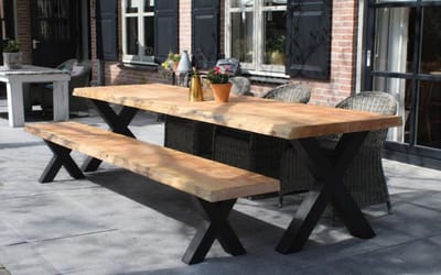 Douglas Boomstam Tuintafel - 220 x 100 cm - Stalen X Poten - Inclusief Montage