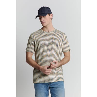 No Excess T-shirt Crewneck Multi Coloured Melange Stripes Yellow Size: XL | Basic T-Shirts Outlet | Heren | Geel