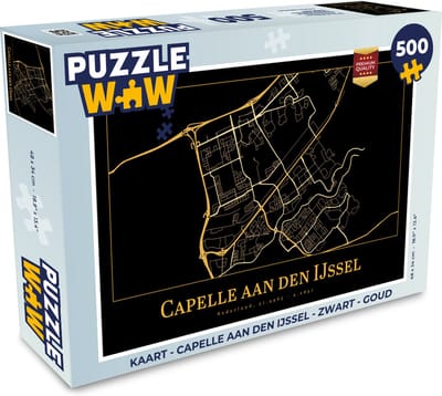 Puzzel Kaart - Capelle aan den IJssel - Zwart - Goud - Legpuzzel - Puzzel 500 stukjes