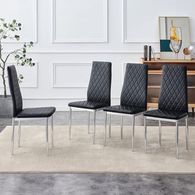 MODENUIT Eetkamerstoel - Set Van 4 - Hoge Rugleuning En Gewatteerde Zitting - Voor Keuken En Café - PU Zwart