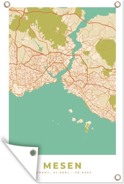 Muurdecoratie Istanbul - Plattegrond - Stadskaart - Vintage - Kaart - 120x180 cm - Tuinposter - Tuindoek