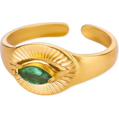 Zircon Groene Boze Oog Ringen Voor Vrouwen Roestvrij Staal Goudkleurig Oog Ontwerp Openings Vingerring Vrouwelijke Bruiloft Sieraden Cadeau resizable beige