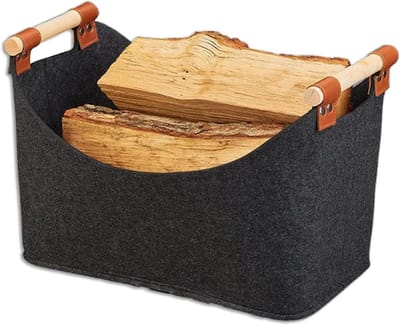 Viltmand Haardhout - Houtmand Opvouwbaar - Haardhout Opslag - Versterkte Handgrepen - 40x25x30 cm - Zwart