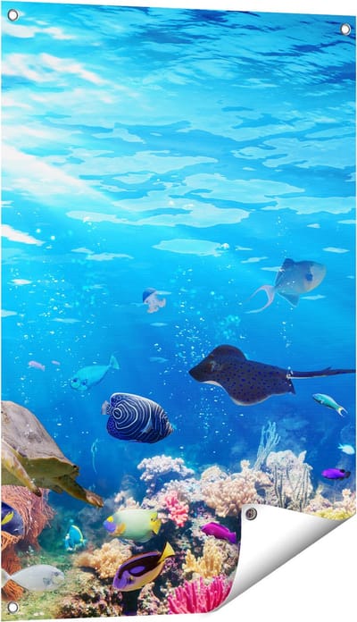 Gards Tuinposter Vissen met Koraalrif onder Water - 60x90 cm - Tuindoek - Tuindecoratie - Wanddecoratie buiten - Tuinschilderij