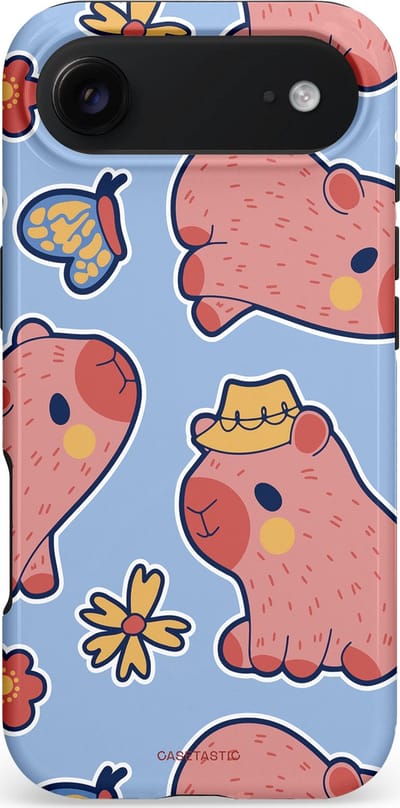 Casetastic hoesje geschikt voor Apple iPhone Air - MagSafe - Dubbellaagse bescherming - Capibara geluk - Fashion Case - Lichtblauw Perzik Grijs Koraal