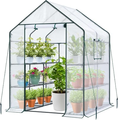 Famanu - Kas voor buiten: 3 lagen 12 planken Walk-in Indoor Groen Huis Heavy Duty Plant Stands Versterkte Plastic PE Cover Mini Draagbaar Warm Huis voor Buiten, 4,8x2,5x6,4 FT