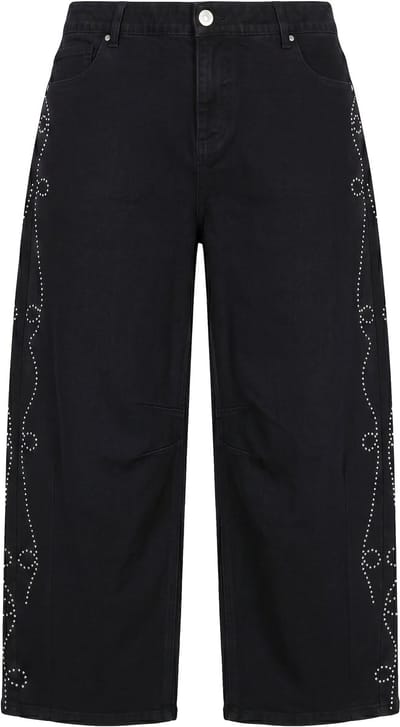 Studio Untold - Dames - Barrel-jeans ballonpijpen motief van sierstuds - Zwart - Maat 50