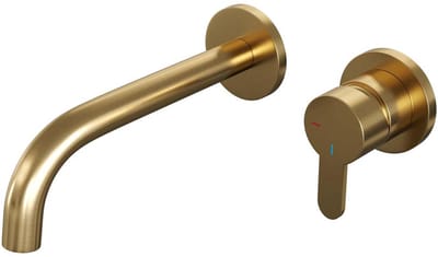 Brauer Gold Edition Inbouw Wastafelmengkraan met Gebogen Uitloop en Rozetten Model D1 Goud Geborsteld PVD