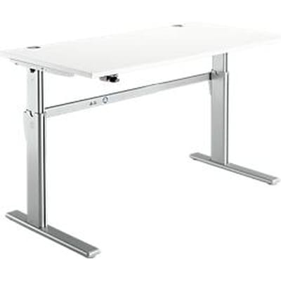 Standaard bureau, elektrisch in hoogte verstelbaar, rechthoekig, C-poot, B 1600 x D 800 x H 725-1185 mm, wit/blank aluminium RAL 9006