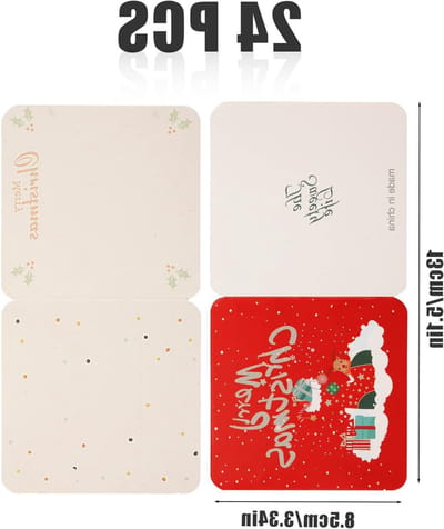 24 Stuks Mini Kerstgroetkaarten met Enveloppen, 7.5 x 7.5 cm, Perfect voor Kinderen, Familie en Vrienden, Creatieve Kerstkaarten Set