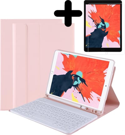 Hoes - Geschikt voor Apple iPad 7 (2019) - 10.2 inch - 7e Generatie - Met Screenprotector - Toetsenbord Case - Keyboard Book Cover - Hoesje - Lichtroze
