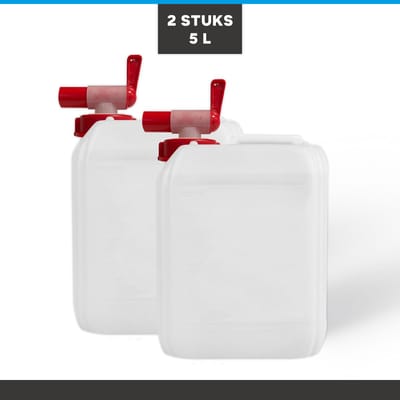 Jerrycan - 5 Liter Cosmeya | Navullen.com Navullen - Cosmeya.nl Ltr 2 stuks Inclusief Kraantje Stapelbaar Noodpakket Water Aqua Drinkwater Verzamelen Opslaan Tank Nieuw Wateropslag Voorraad Nood Pakket Kraan Tapkraan rood Set Jerrycans Watervoorraad