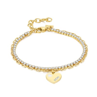 Twice As Nice Armband in edelstaal, 2 verschilende kettingen, hart 16cm+3cm