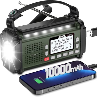 Noodradio - Zonneradio - Zwengelradio - Draagbare - Oplaadbare - met 52cm Antenne - LED-zaklamp - Leeslamp - DAB+/FM - Dynamo-radio - 10000 mAh - SOS-alarm - Geschikt voor Wandelen - Kamperen - Outdoor - Noodsituatie - Groen