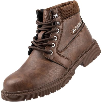 Chaussures de travail indestructibles Protection Chaussures de travail Bottes imperméables pour hommes Construction Anti-perforation et Écrasement Chaussures de sécurité de travail 44 marron
