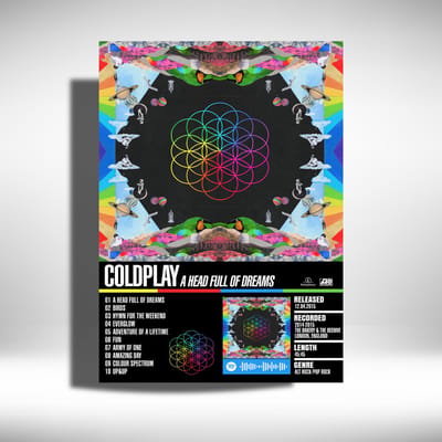 Coldplay - Metalen Poster - A Head Full of Dreams - 30x40cm - Album Cover