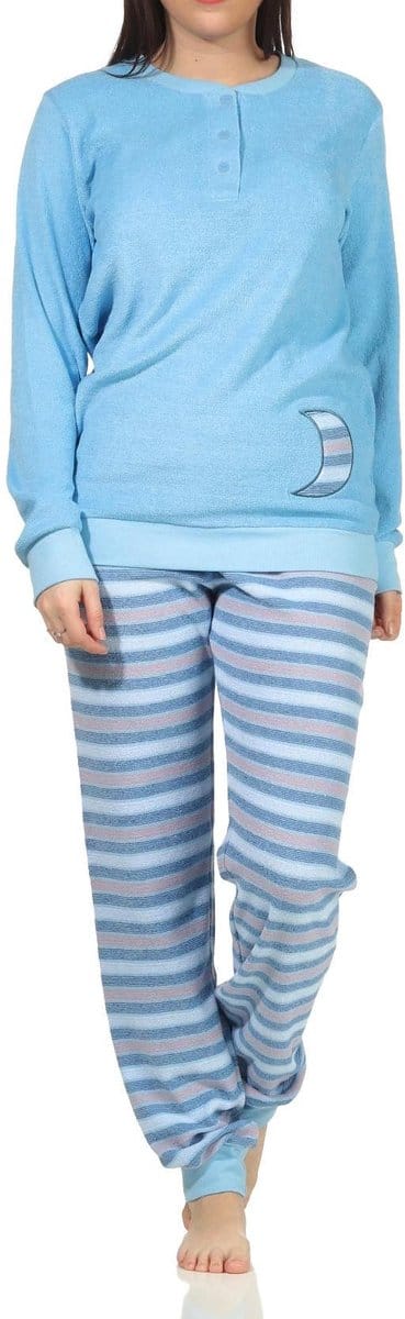 Dames badstof pyjama met manchetten - broek gestreept - ook in overmaatse maten 212 13 236