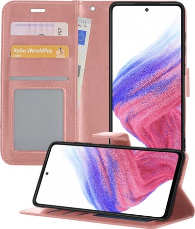 Hoesje - Geschikt voor Samsung Galaxy A53 - Luxe Bookcase - Walletcase Hoes - Portemonnee - Cover - Telefoonhoes - Rosé goud