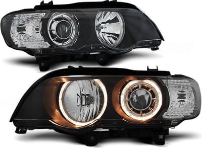 Koplampen dual halo rims BMW X5 E53 09 99-10 03 ANGEL EYES ZWART