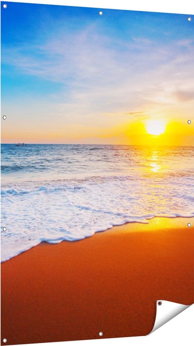 Gards Tuinposter Strand en Zee tijdens Zonsondergang - 100x150 cm - Tuindoek - Tuindecoratie - Wanddecoratie buiten - Tuinschilderij