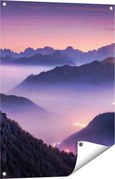 Gards Tuinposter Bergen Landschap in Itali� tijdens Zonsondergang - 60x80 cm - Tuindoek - Tuindecoratie - Wanddecoratie buiten - Tuinschilderij