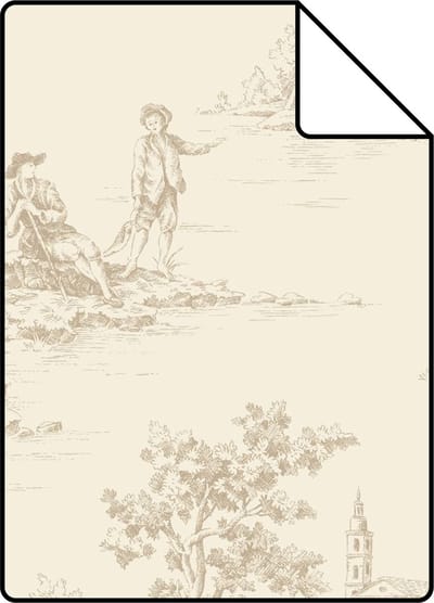 Proefstaal ESTAhome behang toile de jouy print lichtbeige - 26.5 x 21 cm - 139811-S