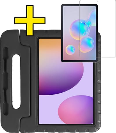 Hoes - Geschikt voor Samsung Galaxy Tab S6 Lite - Met Screenprotector - Kinderhoes Shockproof Bumper - Kidsproof Case - Tablet Hoesje - Kinder Hoesje Cover - Zwart