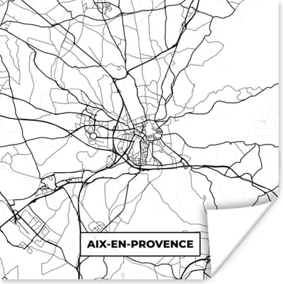 Poster Aix-en-Provence - Frankrijk - Stadskaart - Plattegrond - Kaart - Zwart wit - 100x100 cm XXL
