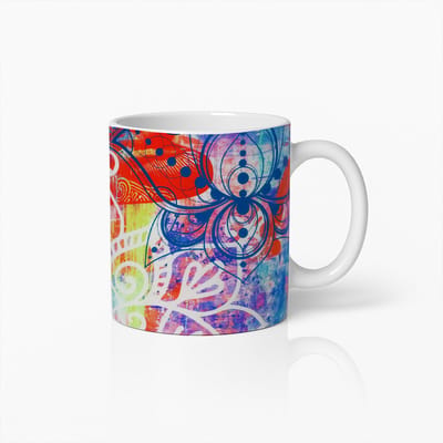 Kleurrijke Abstracte Mandala Mok – Artistieke Boho Koffiebeker
