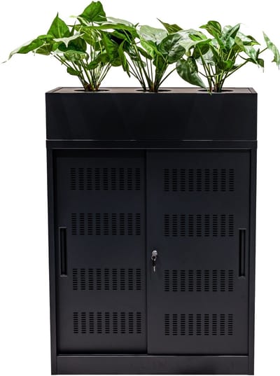 GAME HERO® Schuifdeurkast - Kantoorkast met slot - Archiefkast - Dossierkast - Met plantenbak - Zwart