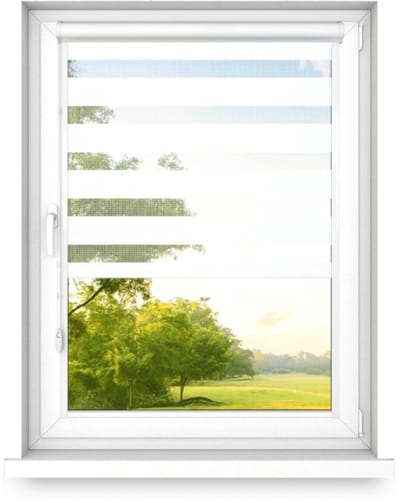 time4blinds - Dubbele Rolgordijnen Zonder Boren - Zebra-Rolgordijnen voor Ramen en Deuren - om te Plakken, met Aluminium Cassette, Lichtdoorlatende Stof - Klassiek wit, 500x500, Rechts