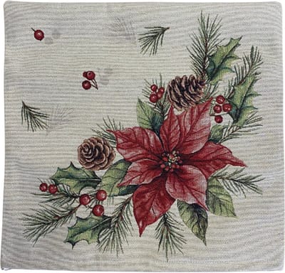 Kussenhoes - Kerst - Gobelinstof - Mary - Dennenappel - Kerstroos - 45 x 45