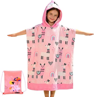 Hooded Badponcho voor Kinderen van Zachte Microfiber met Dinosaurusprint, Absorberende Strandhanddoek van 75x180cm voor Zwemmen en Strandplezier, Geschikt voor 6-15 Jaar