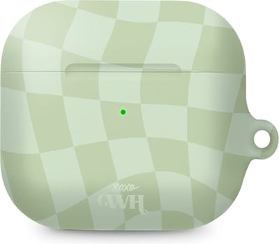 xoxo Wildhearts hoesje geschikt voor AirPods 3 - Pretty Pistache - Matte - Ook als telefoonhoesje verkrijgbaar - schokbestendige case - koptelefoon hoesje - Mat - Beschermhoes met golvende blokjes - Golven - Groen