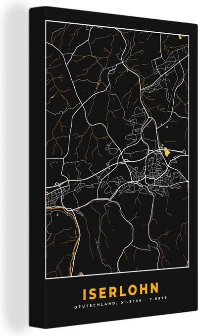 Canvas Schilderij Iserlohn - Goud - Stadskaart - Plattegrond - Kaart - Duitsland - 20x30 cm - Wanddecoratie