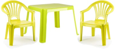 Plasticforte Tuinstoelen en tafel set voor kinderen - kunststof - lime groen - met 2x stoelen - buiten/binnen