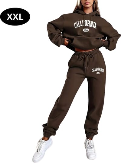 Livano Joggingpak Dames - Huispak - Volwassenen - Trainingspak - Comfortabel - Jogging Pak - Joggingsbroek - Koffie - XXL