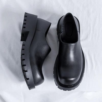 Casual Designer Dames Heren Dikke Plateau Formele Schoenen Ronde Neus Instapper Leer Casual Schoenen Herenschoenen Grote Maat 36-44 44 black